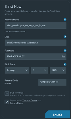 Créer un profil Star Citizen avec un code referral Créer un profil Star Citizen avec un code referral