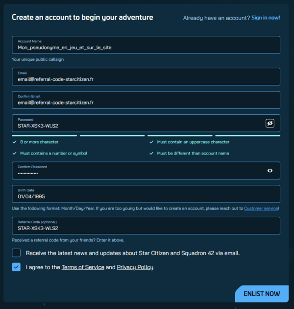 Créer un profil Star Citizen avec un code referral Créer un profil Star Citizen avec un code referral